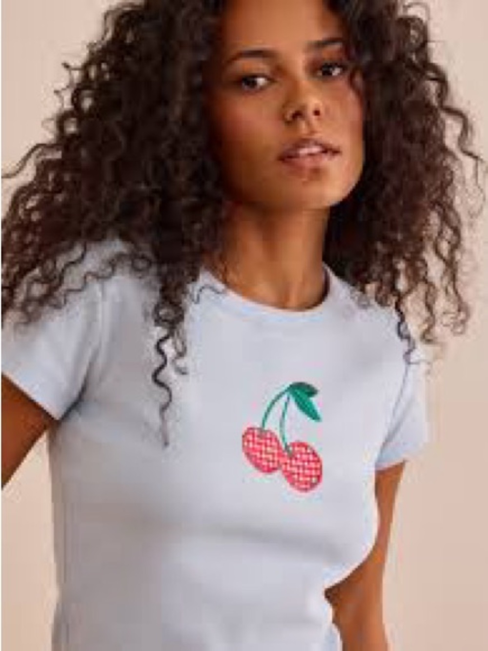 Altar'd State Light Blue Tee with Red Cherry Graphic